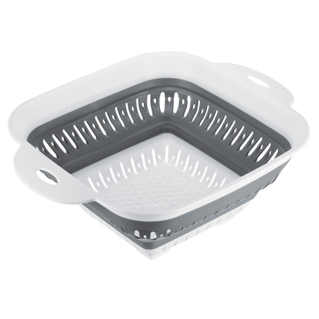 Unique Bargains Draining Pasta Potatoes Square Silicone Collapsible Colander with Handles 1 Pc Gray