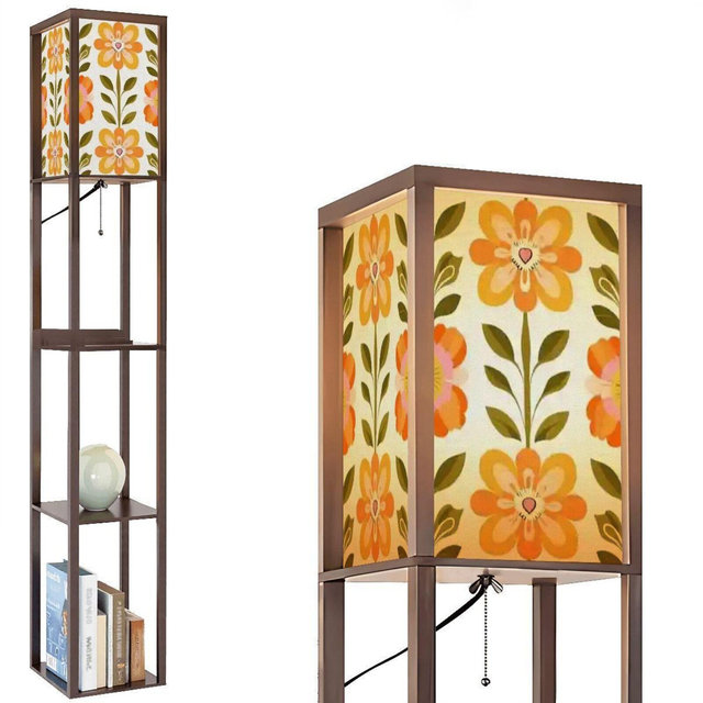 Scandinavian Modern Danish Floral Shelf Floor Lamp, Mid Century Bookcase Light