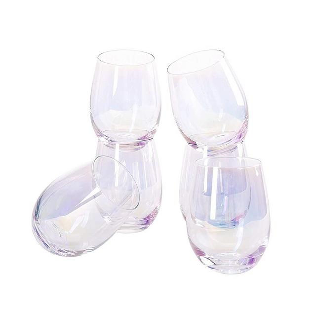 SUNNOW Vastto 18 Ounce Iridescent Stemless Wine Glass,Bell Shape,for Water,Beverage,Wine,Beer and Home Bar Collection,Set of 6 (iridescent)