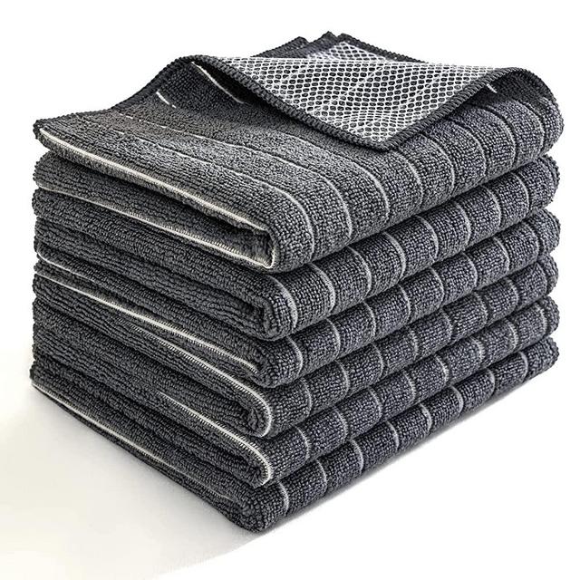 Microfiber Kitchen Dish Towels 6 Pack- 17 x 25” Super Absorbent Kitchen Hand Dish Cloths with Upgraded Mesh Design, Lint Free & Quick Drying (Grey)