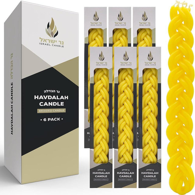 The Dreidel Company Havdalah Candle - Handcrafted Yellow Beeswax Shabbat Candle (6-Pack)