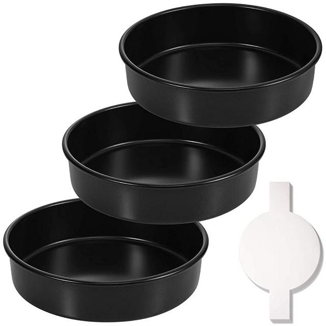 Hiware 8-Inch Round Cake Pan Set of 3, Nonstick Baking Cake Pans with 90 Pieces Parchment Paper, Dishwasher Safe
