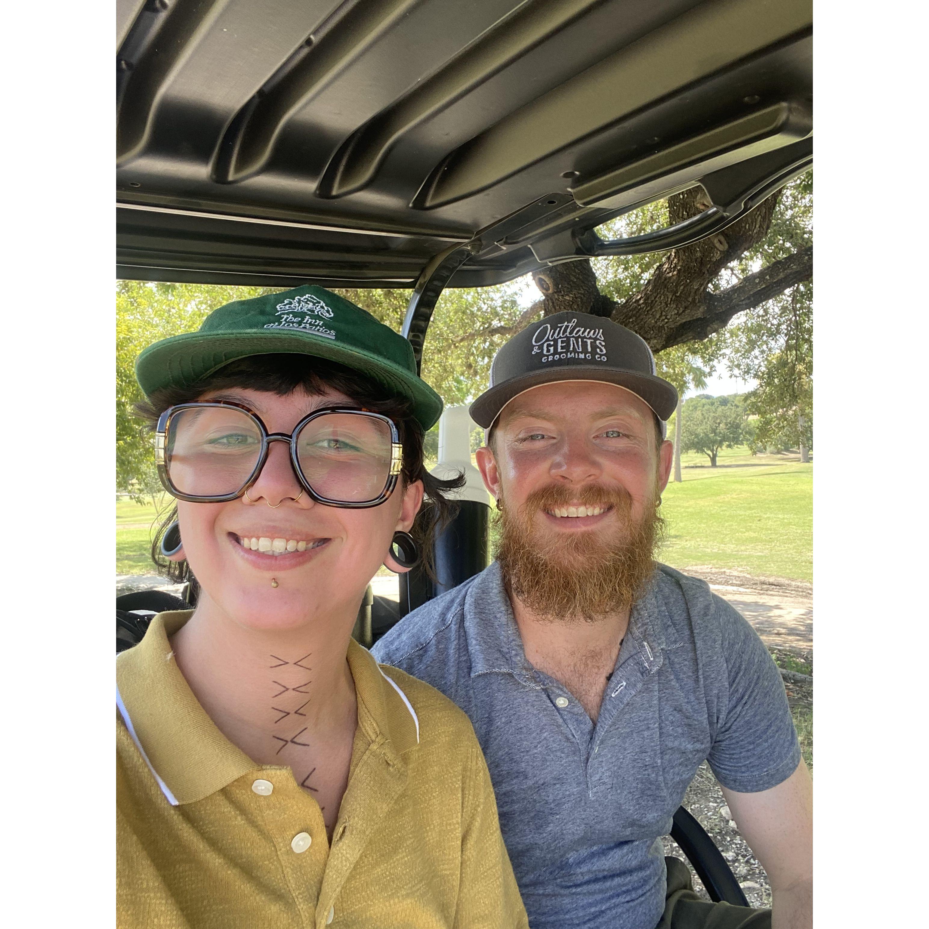 Me beating Collin in golf