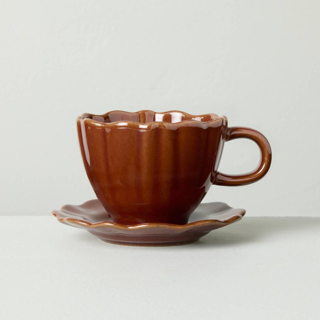 5oz Scalloped Stoneware Espresso Cup Brown - Hearth & Hand™ with Magnolia