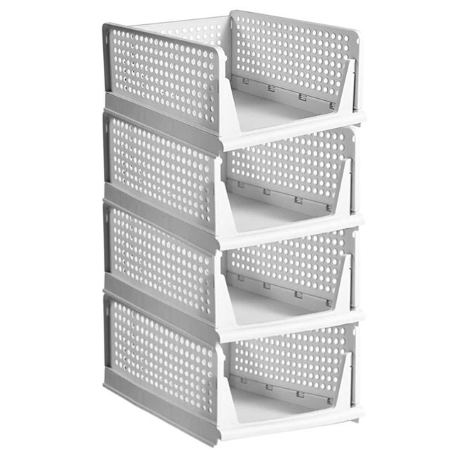 CTSNSLH 4 Pack Folding Closet Organizers Storage Box Plastic Closet Organizer,Stackable Plastic Storage Basket,Drawer Organizers for Clothing(White)