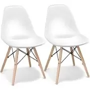 Costway Set of 2 Mid Century Modern Dining Chairs with Wooden Legs-White