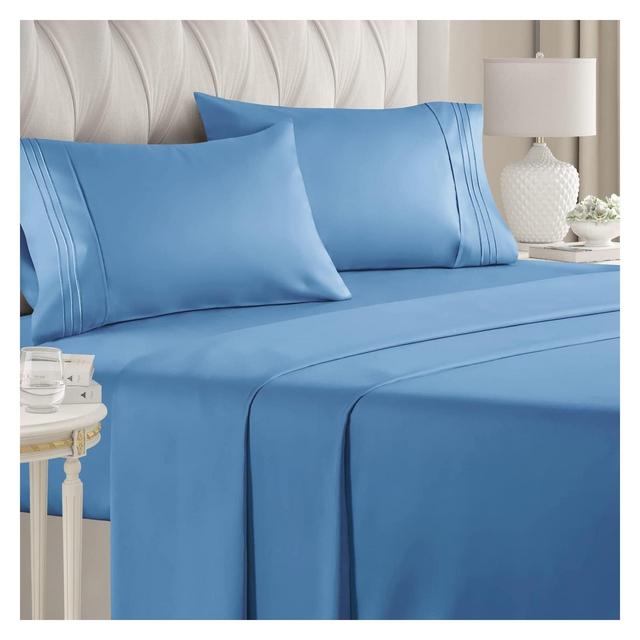 CGK Linens 4 Piece Microfiber Sheet Set in Denim Blue, Size Queen