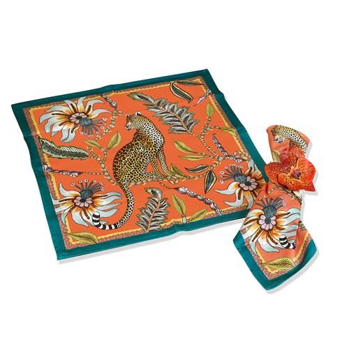 Leopard Cotton Pair of Napkins, Coral