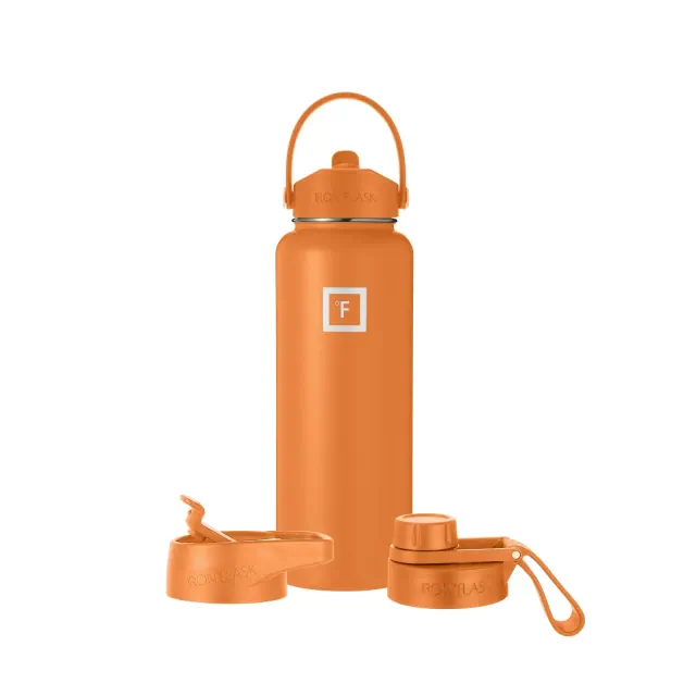 IRON FLASK 40oz Stainless Steel Water Bottle with Plastic Lid Apricot Orange: Insulated, Reusable, All Ages