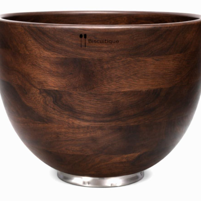 Biscuitique Solid American Walnut Wood Mixing Bowl Compatible with Kitchen Aid Tilt-Head 4.5 Quart and 5QT Stand Mixer Wooden Bowls