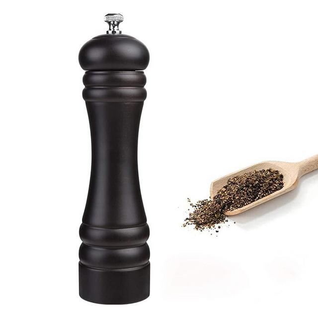 JOIDXIR Wood Pepper Grinder Refillable Adjustable Grinder Black Pepper Mill with Stainless Steel Precision Mechanism 10 Inch