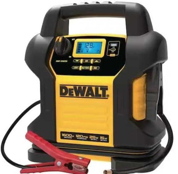 DEWALT DXAEJ14-Type3 Digital Portable Power Station Jump Starter - 1600 Peak Amps with 120 PSI Compressor, AC Charging Cube, 15W USB-A and 25W USB-C Power for Electronic Devices
