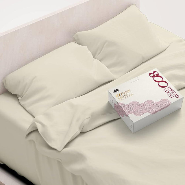 Mayfair Linen 800 TC Egyptian Cotton Sheets - 4 Piece Sand King Size Cooling Sheet for Hot Sleepers, Luxury Egyptian Cotton Bed Sheet Set, Sateen Hotel Sheets, Fits Mattress Upto 18'' Deep Pocket