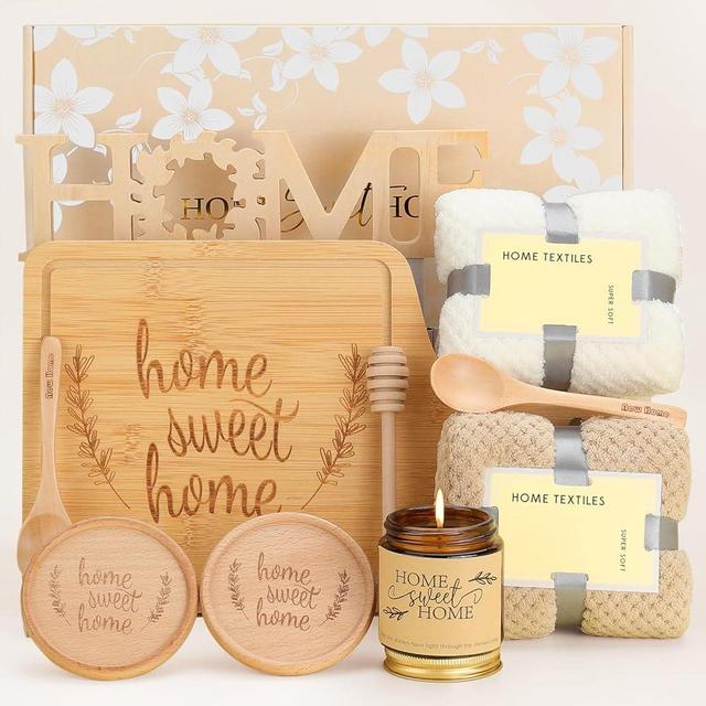 House Warming Gifts New Home,Christmas Housewarming Gift,Housewarming Gifts for New House,New Home Gifts for Home,Home Sweet Home Bamboo Serving Board Candle for Couple Women Men
