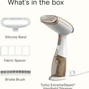 Conair Handheld Garment Steamer for Clothes, Turbo ExtremeSteam 1875W Fabric Steamer, Portable Handheld Design, Strong Penetrating Steam, White/Champagne
