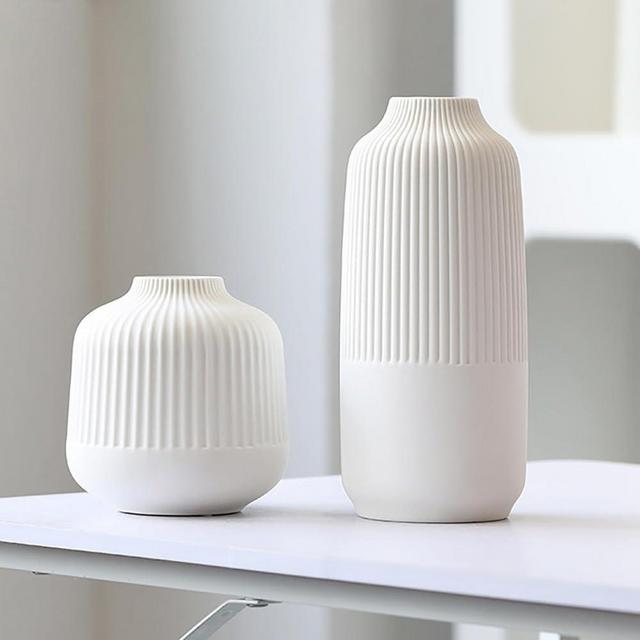 White Vases Home Decor Centerpieces Modern Boho Ceramic Set of 2 for Flowers Pampas Grass Table Mantle Kitchen(Matt White)