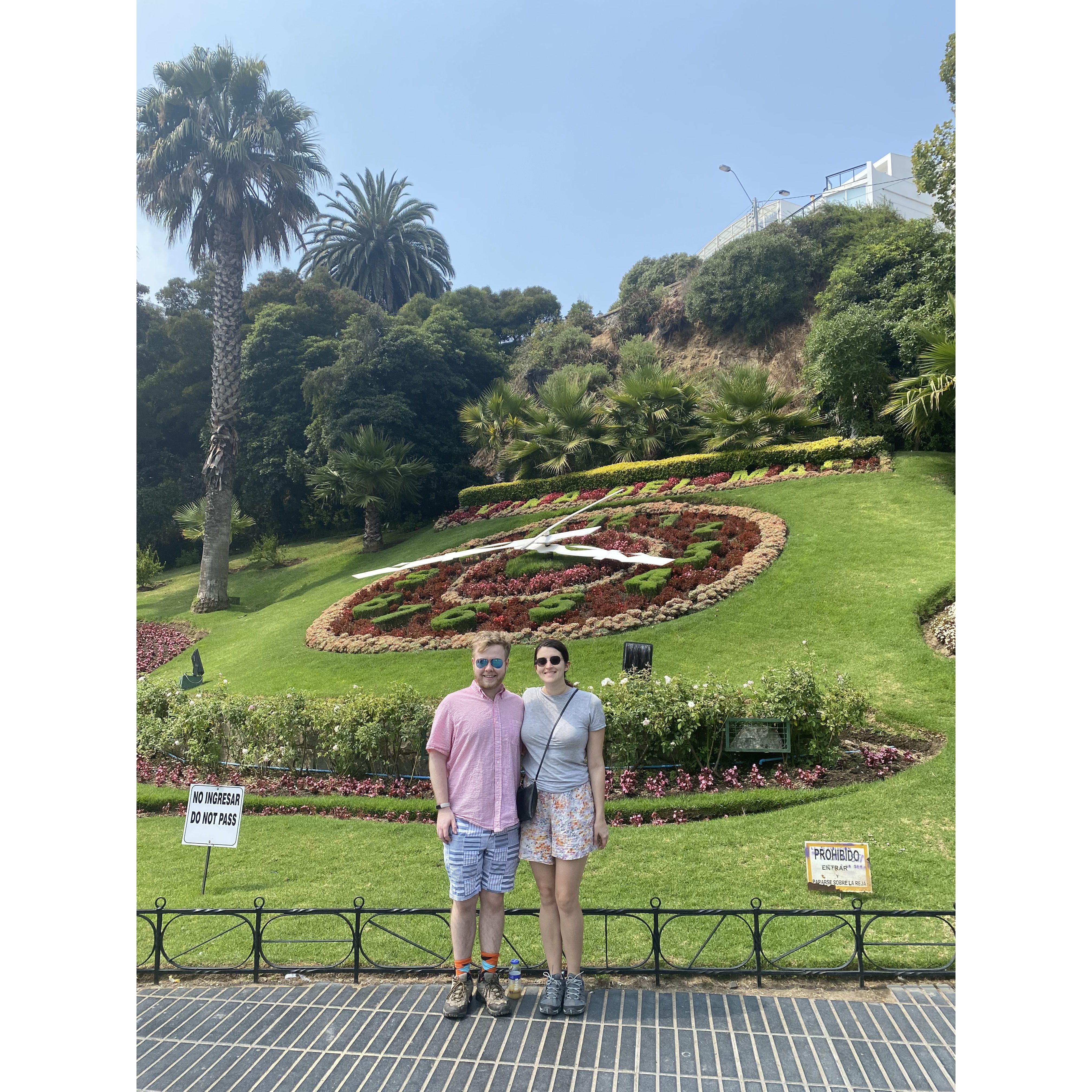 At the flower clock in Valparaiso, Chile