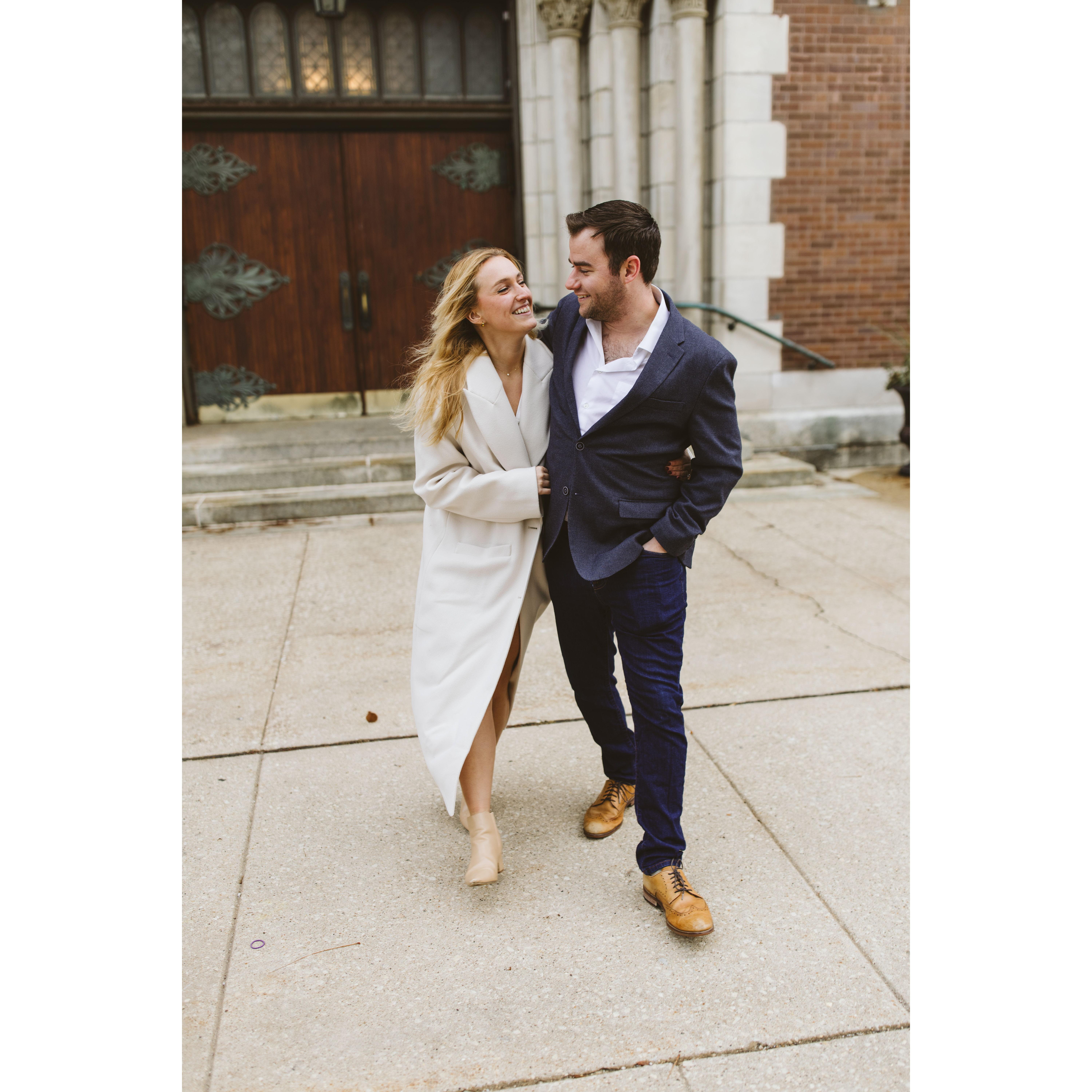Goofin' around during our engagement shoot