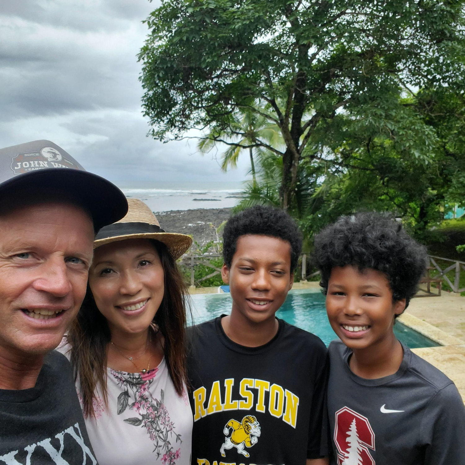 By the beach in Panama — sun, sand, and all of us together.