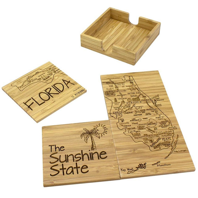 Totally Bamboo Florida State Puzzle 4 Piece Bamboo Coaster Set with Case