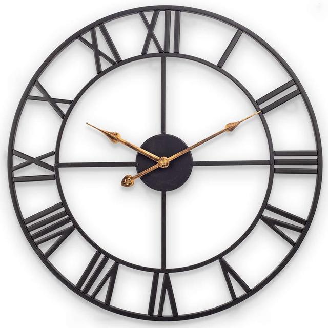 [2020 Thicker Updated] Large Wall Clock, 30 Inch European Industrial Vintage Clock with Roman Numerals, Indoor Silent Battery Operated Metal Home Decor Clock for Living Room, Bedroom, Kitchen - Black