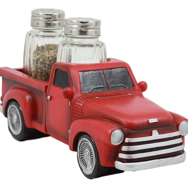 Ebros Classic Old Fashioned Red Pickup Truck Figurine Holder For Glass Salt And Pepper Shakers Kitchen Decor Statue (S&P Shakers)