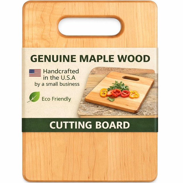 Handcrafted Maple Wood Cutting Board with Built-In Handle – Premium U.S.A. Made, Multiple Sizes – Thick Solid Maple, Chopping Block Perfect for Kitchen Prep or Personalized Engraved Gifts (Small)