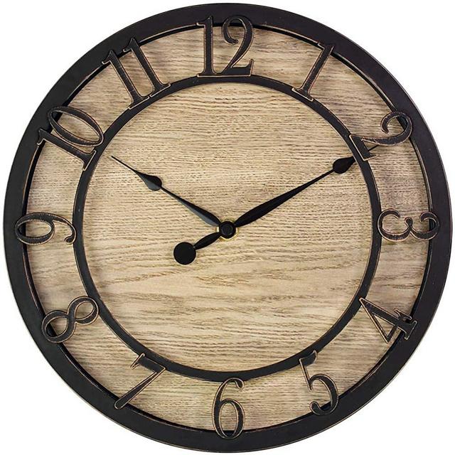 PresenTime & Co 10" Farmhouse Series Wall Clock, Cottage Style, Vintage Design, Oil Rubbed Antique Bronze Finish