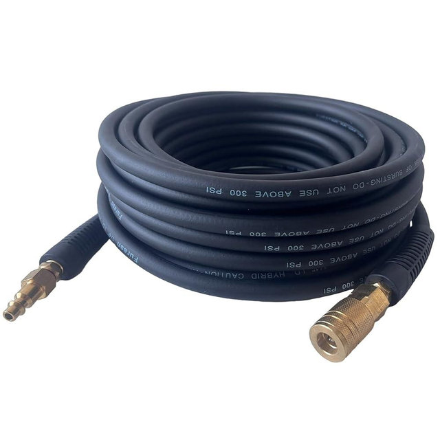 Air Hose 1/4 in x 25 ft, Heavy Duty, Lightweight, Kink Resistant, Hybrid Air Compressor Hose with 1/4 in Solid Brass Male Fittings, Bend Restrictors, 300 PSI (25FT, Black)