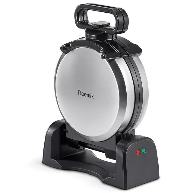 Waffle Maker, Round Classic Belgian Waffle Iron with 180°Rotating Design, Nonstick Plates & Cool Touch Handle, 1080W Fast Heating Waffle Machine, Brushed Stainless, Silver (4 Slices)