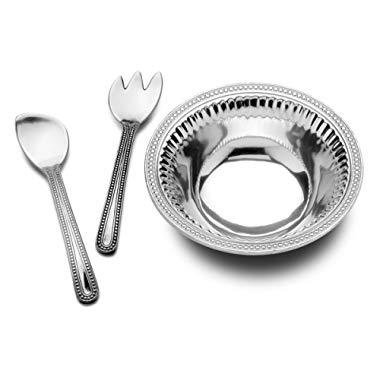 Wilton Armetale Flutes and Pearls Large 3-Piece Salad Set, 5.5-Quart, Silver - 272106