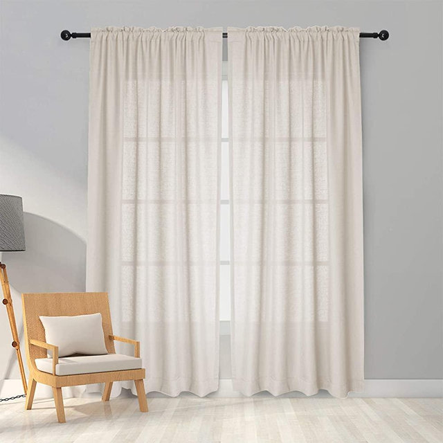 Melodieux Natural Beige Semi Sheer Curtains 84 Inches Long for Living Room - Linen Look Bedroom Rod Pocket Voile Drapes, 52 by 84 Inch (2 Panels)