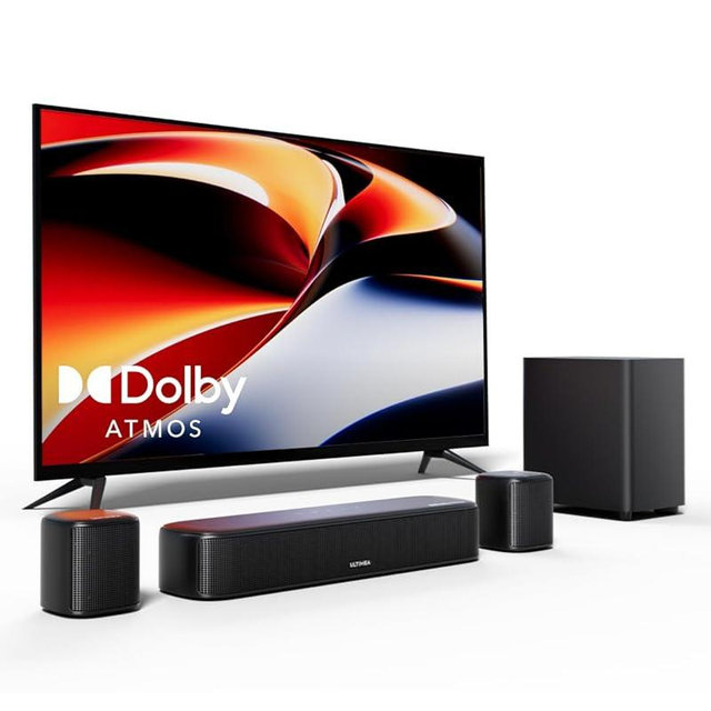 ULTIMEA 5.1ch Sound Bar w/Dolby Atmos, Surround Sound System for TV, App Control, Home Theater Sound System, TV Soundbar with Subwoofer, 2 Surround Speakers, HDMI eARC/Opt/AUX/BT, Aura A50 Pro