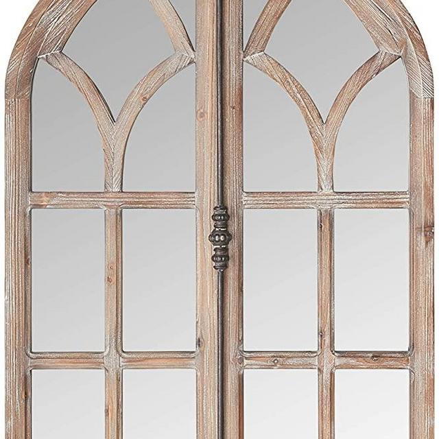 Amazon Brand – Stone & Beam Vintage Farmhouse Wooden Arched Multipanel Mantel Mirror, 36"H, Dark Stain
