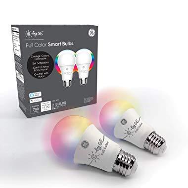 C by GE A19 LED Smart Light Bulb - Full Color Changing Light Bulb, 2-Pack, Works with Amazon Alexa and Google Home, Bluetooth Light Bulb
