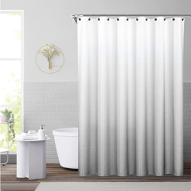 WEST LAKE Waffle Weave Grey Shower Curtain Ombre Water Resistant Hotel Spa Bathroom Decorative Shower Curtain with Grommet Hookless Machine Washable,Gradient White to Grey 70" Wx72 L