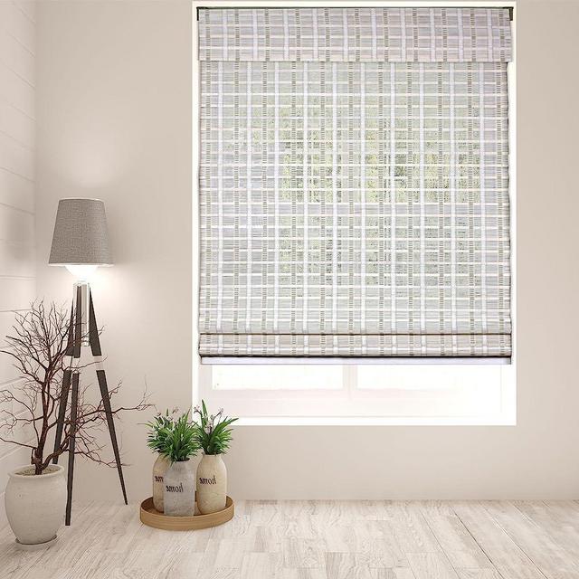 ARLO Bamboo Roman Shades, Whitewash, 45" W x 74" H,Cordless Light Filtering/Sheer Window Blinds.