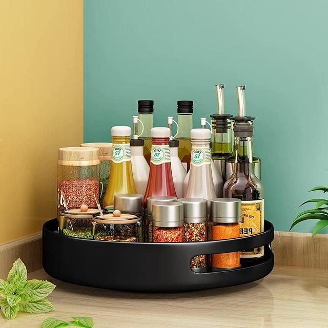 SAYZH Steel Lazy Susans for Pantry Cabinet Table with Turntable, 10 inch, Black