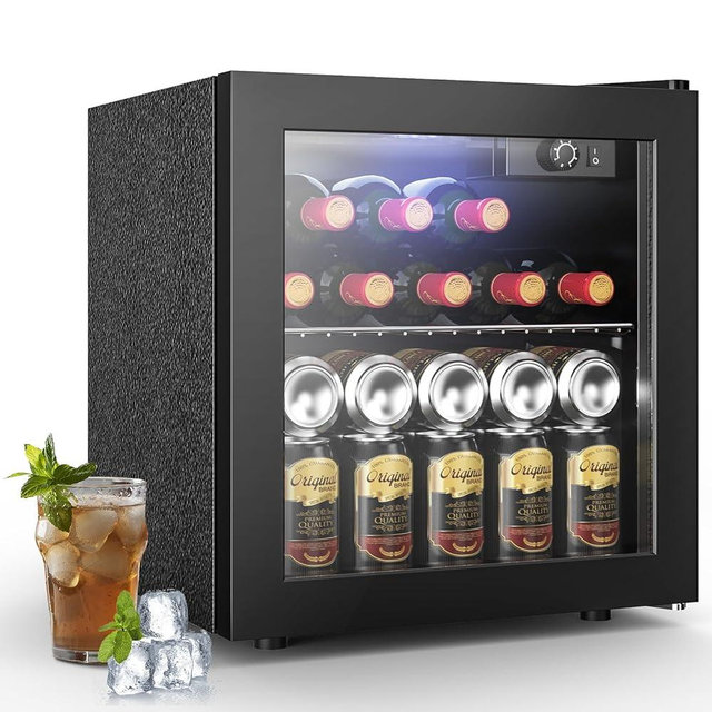 Electactic Wine Cooler, 12 Bottle/48 Can Beverage Refrigerator, Mini Fridge Glass Door with Adjustable Shelves, Digital Temperature Display, Freestanding Small Wine Fridge for Soda, Wine or Beer