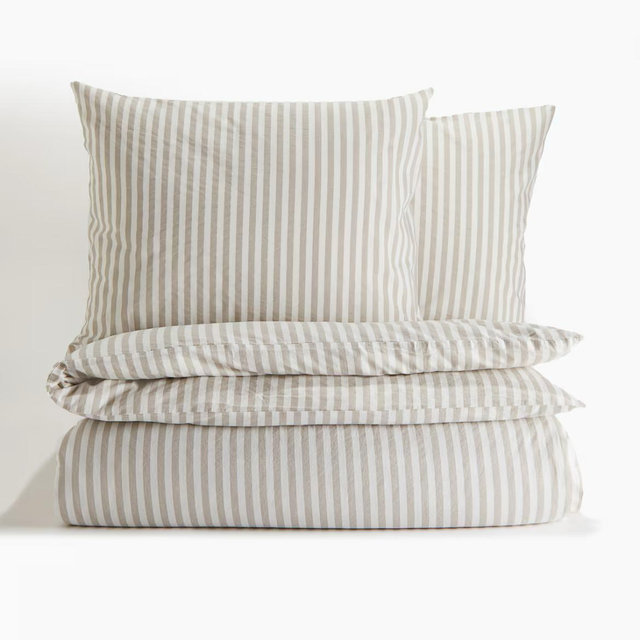 Cotton King Duvet Cover Set - Light Taupe/White