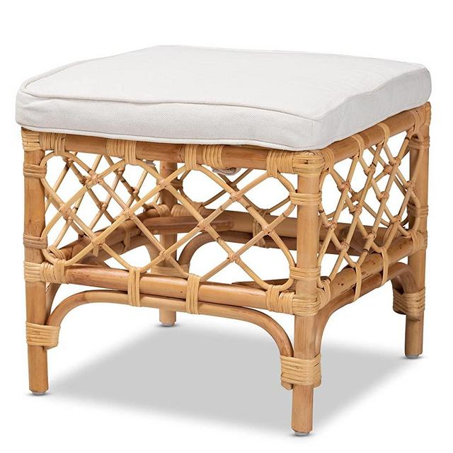 Baxton Studio Orchard Ottomans, White/Natural Brown