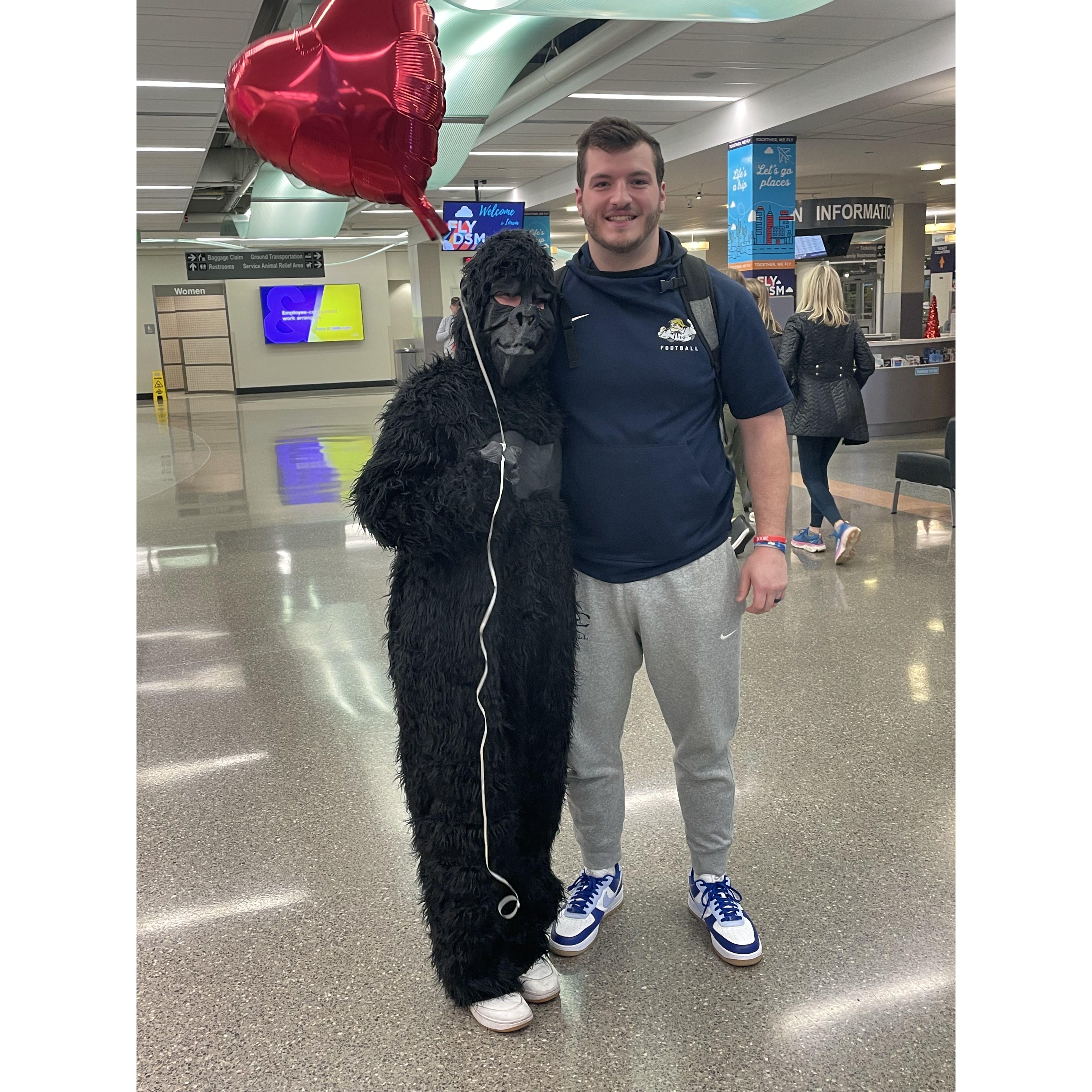 Olivia picking Cody up from the Des Moines airport for winter break spent together