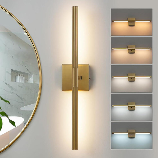 Faziyo Gold Vanity Light Fixtures for Bathroom Over Mirror 24 inch LED Bath Sconces IP44 5CCT Adjustable Morden Picture Lights for Paintings (Built-in Dimmer)