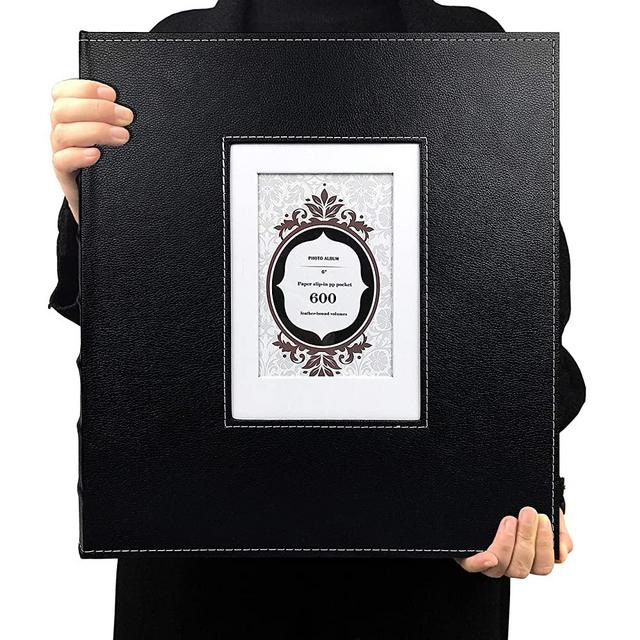 RECUTMS Photo Album 4x6 600 Photos Black Pages Large Capacity Leather Cover Memo Album Wedding Family Photo Albums Holds 600 Horizontal and Vertical Photos