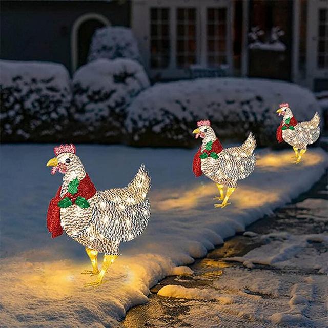 1Pc Light-Up Chicken with Scarf Holiday Decoration, LED Christmas Outdoor Decorations Acrylic Christmas Ornaments Christmas Atmosphere Decoration