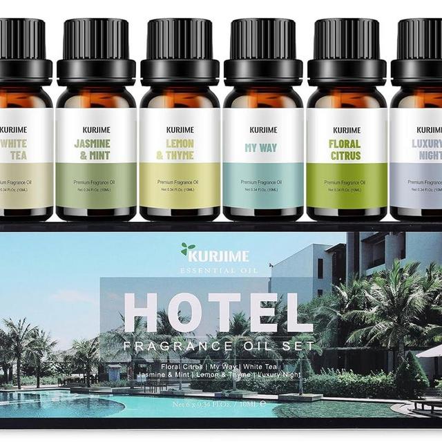 Fragrance Oils, Hotel Collection Diffuser Oil, Luxury Hotel Essential Oil Set for Diffuser, Soap & Candle Making Scents - Luxury Night, Jasmine & Mint, Lemon & Thyme, White Tea, Floral Citrus, My Way