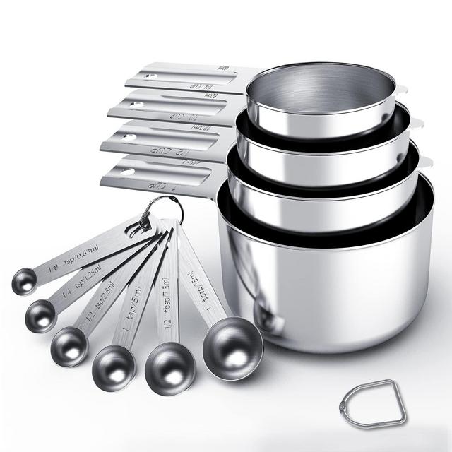 Stainless Steel Measuring Cups Spoons 10-Piece Set, Cups and Spoons,Kitchen Gadgets for Cooking Baking (4+6)