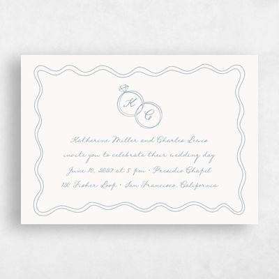 Dusty Blue Wedding Invitation - Cara Landscape
