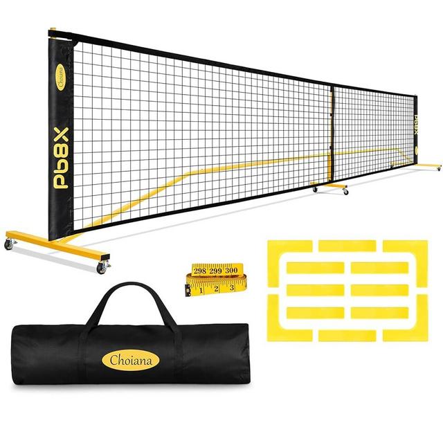 Choiana Portable Pickleball Net with Wheels Driveway Pickleball Nets Outdoor Regulation Size 22ft Pickle Ball Nets with Court Lines Durable Metal Frame PE Knited Net for Home Backyard