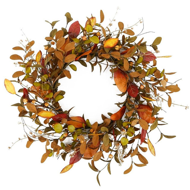 YNYLCHMX 18" Fall Wreaths for Front Door, Artificial Autumn Wreath Fall Door Wreath with Eucalyptus Leaves Berries Magnolia Leaves for Home Porch Window Wall Farmhouse Decor Indoor Outdoor Holiday